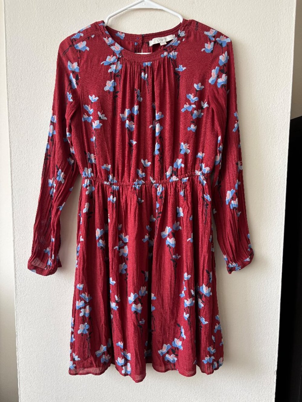 Ann Taylor LOFT Red Floral Print Long Sleeve Dress - Size Small Petite